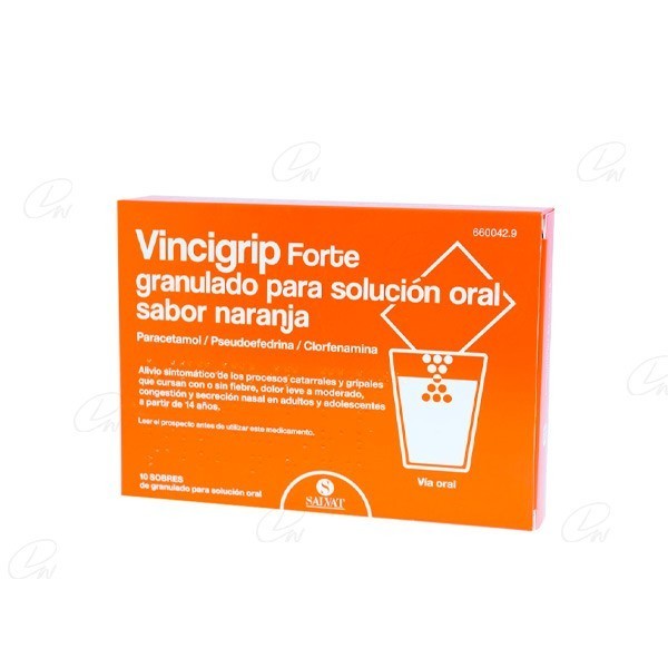 VINCIGRIP FORTE  GRANULADO PARA SOLUCION ORAL SABOR NARANJA, 10 sobres