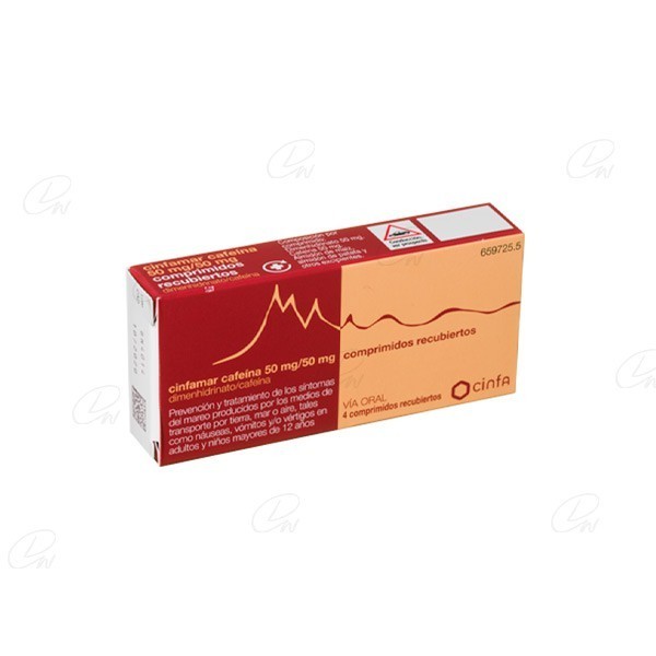 CINFAMAR CAFEINA 50 mg/50 mg COMPRIMIDOS RECUBIERTOS, 4...